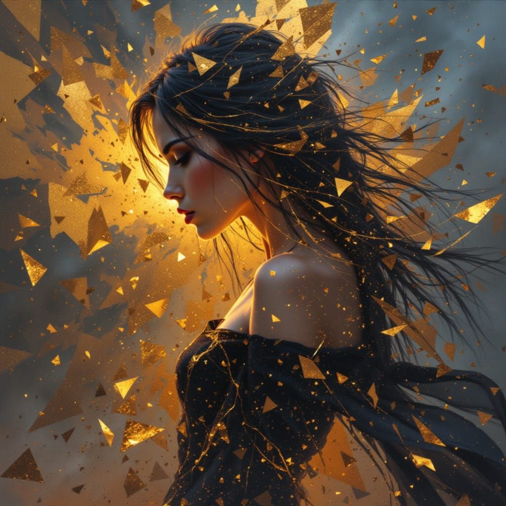 Abstract Black and Gold Shattered Landscape