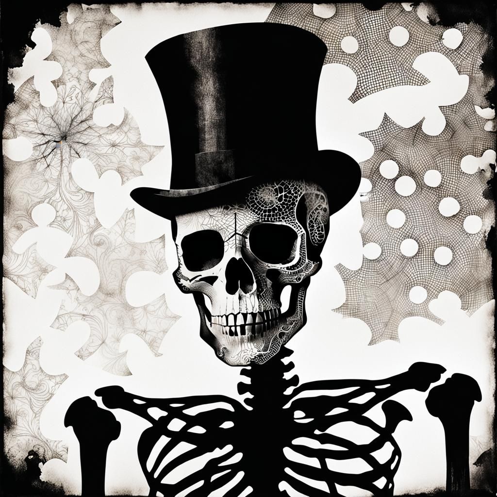 Skeleton in Top Hat: Spooky Photogram Soul Reaping