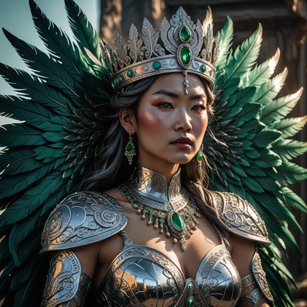 Fierce Mongolian Queen in Chrome Throne
