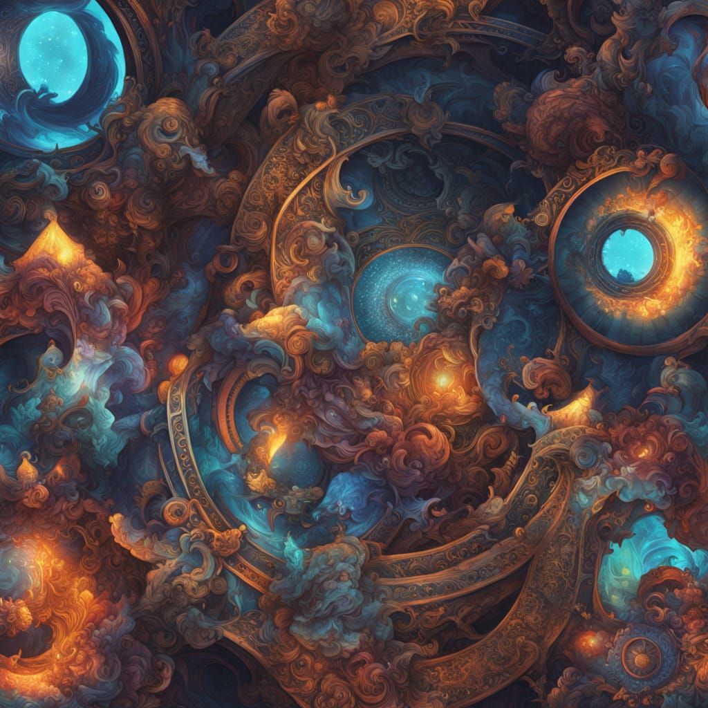 Abstract Royal Court with Swirling Card Suits