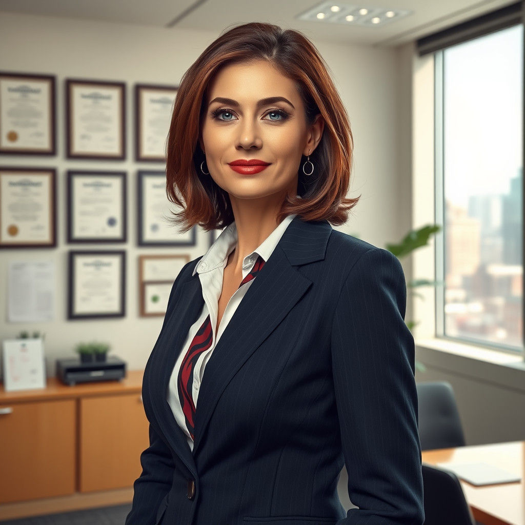 Confident Businesswoman in Modern Office, Pop Art Style