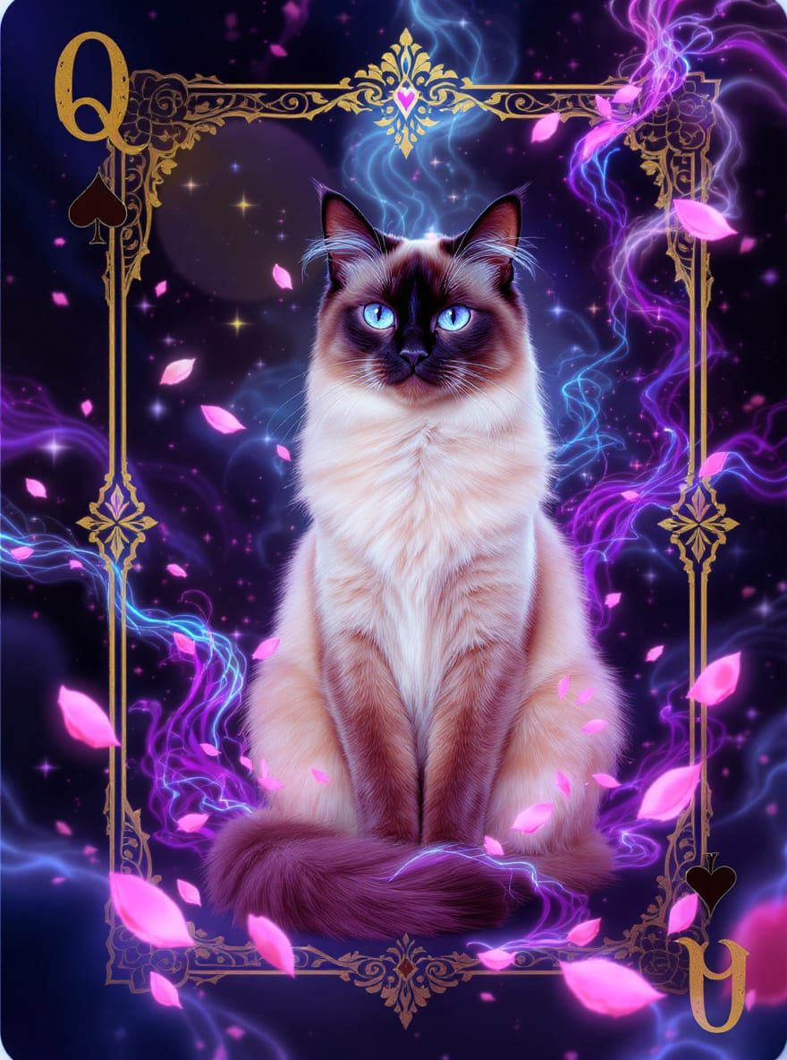 Queen of Spades Siamese Cat Playing Card