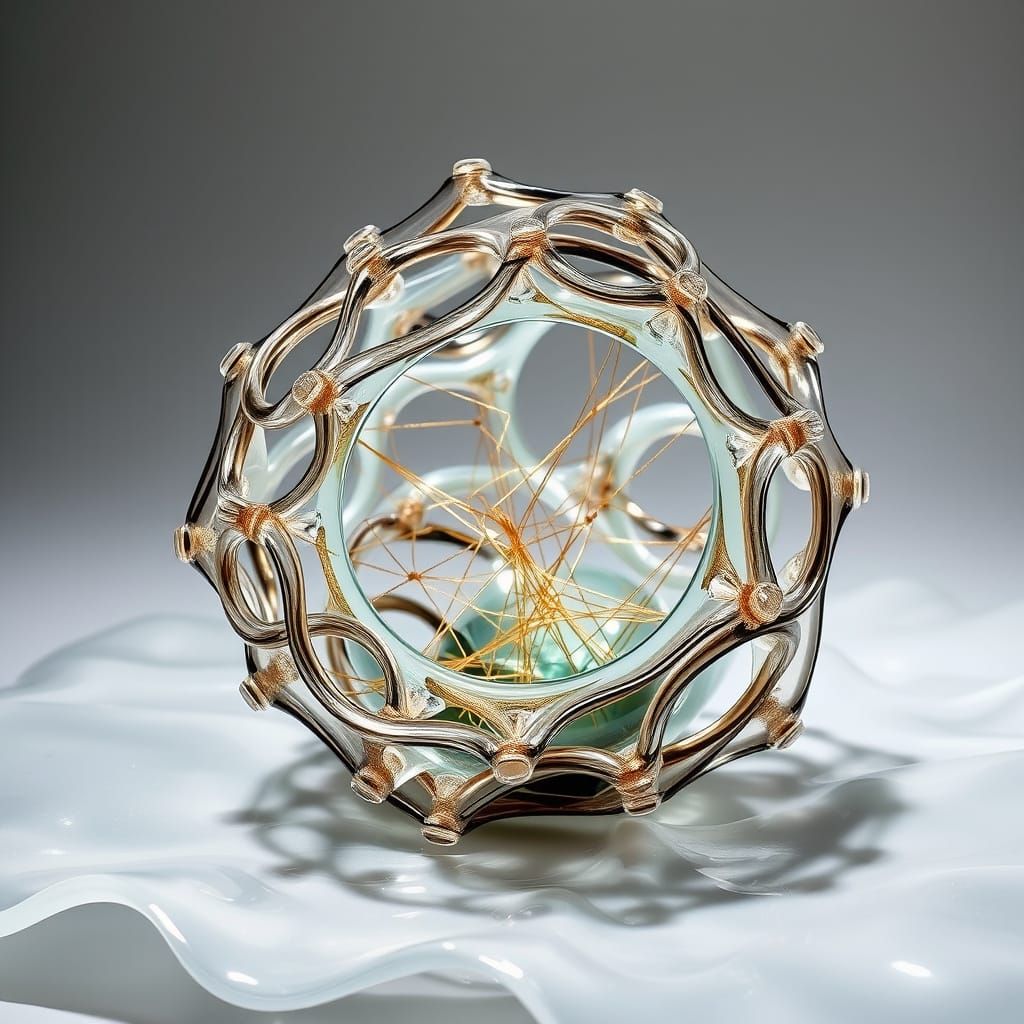 Elegant, Futuristic Glass Sculpture with Intricate Rings and...
