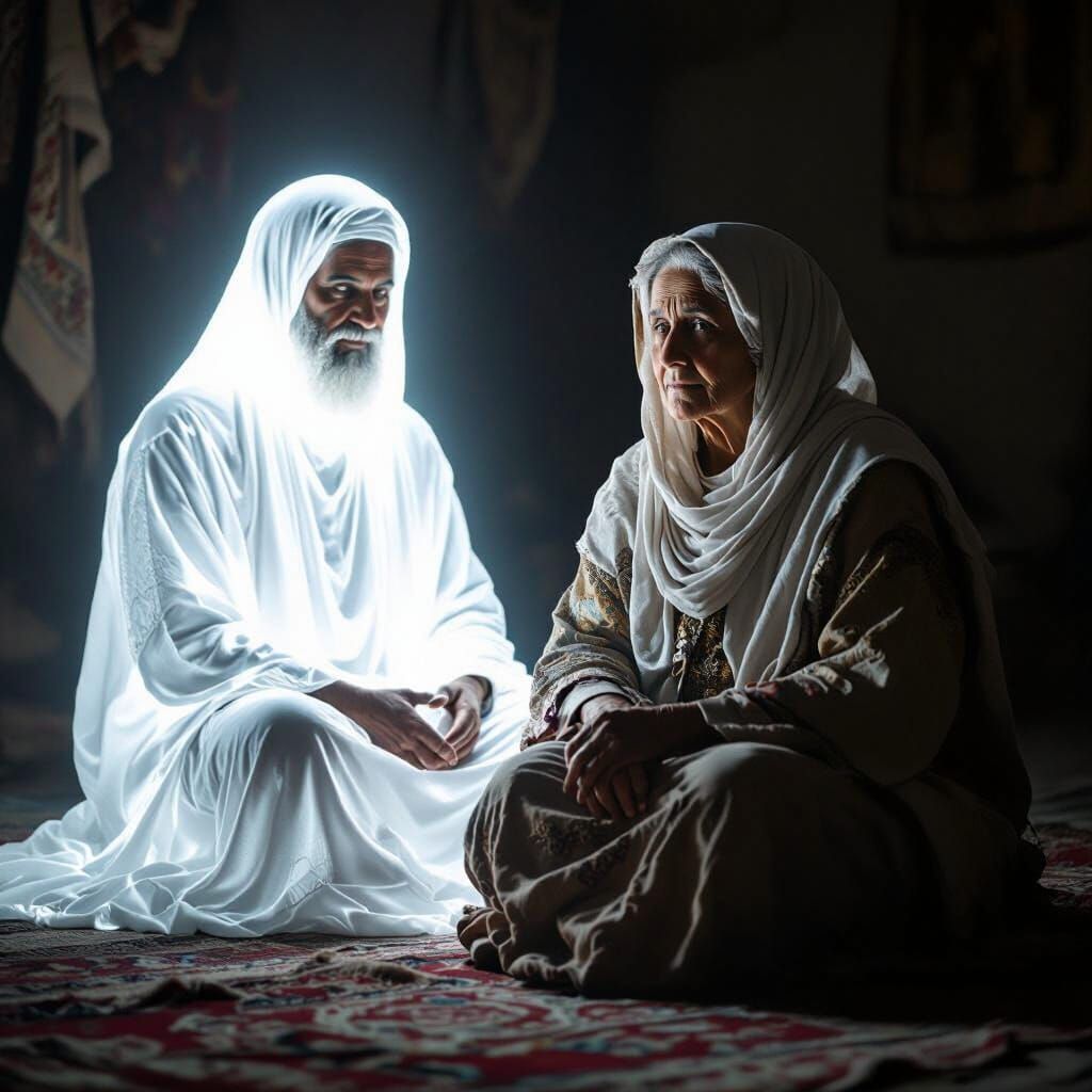 Spiritual Encounter: Old Woman Meets Man of Light