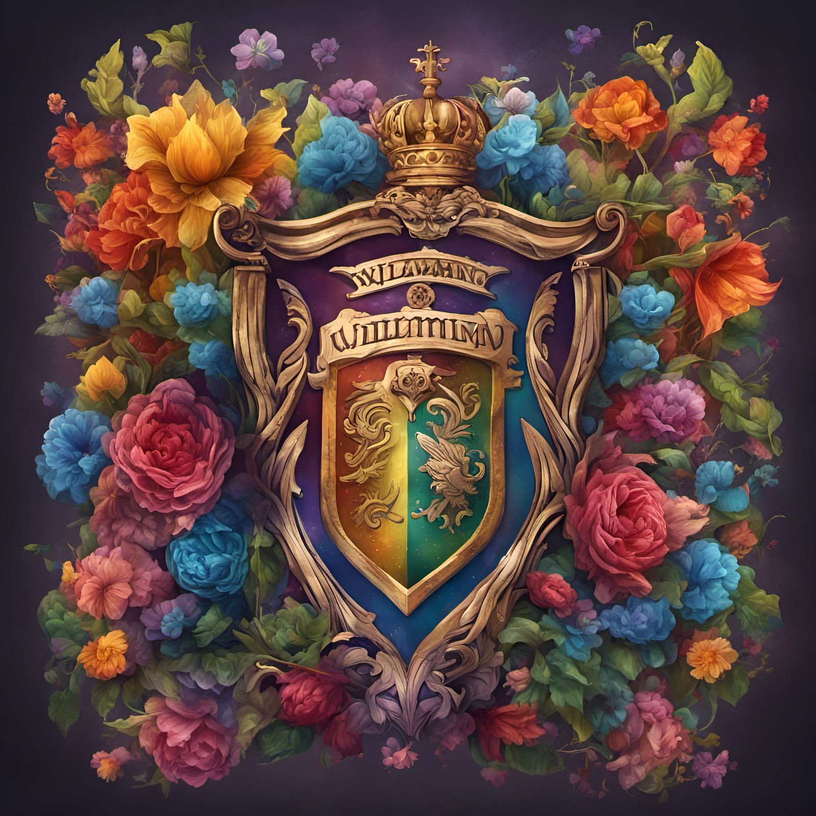 Rainbow Coat of Arms with Flowers: Matte Painting
