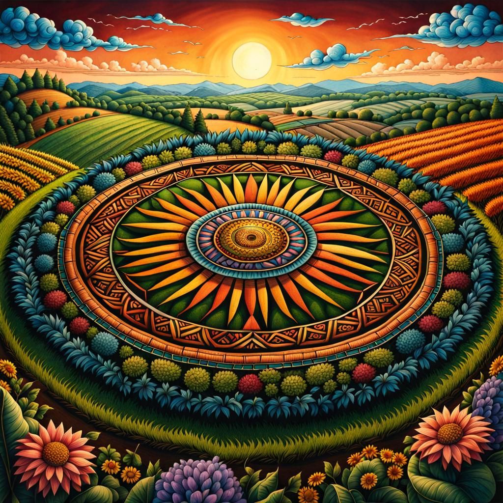Mandala Field: Aerial Landscape in Acrylic Painting