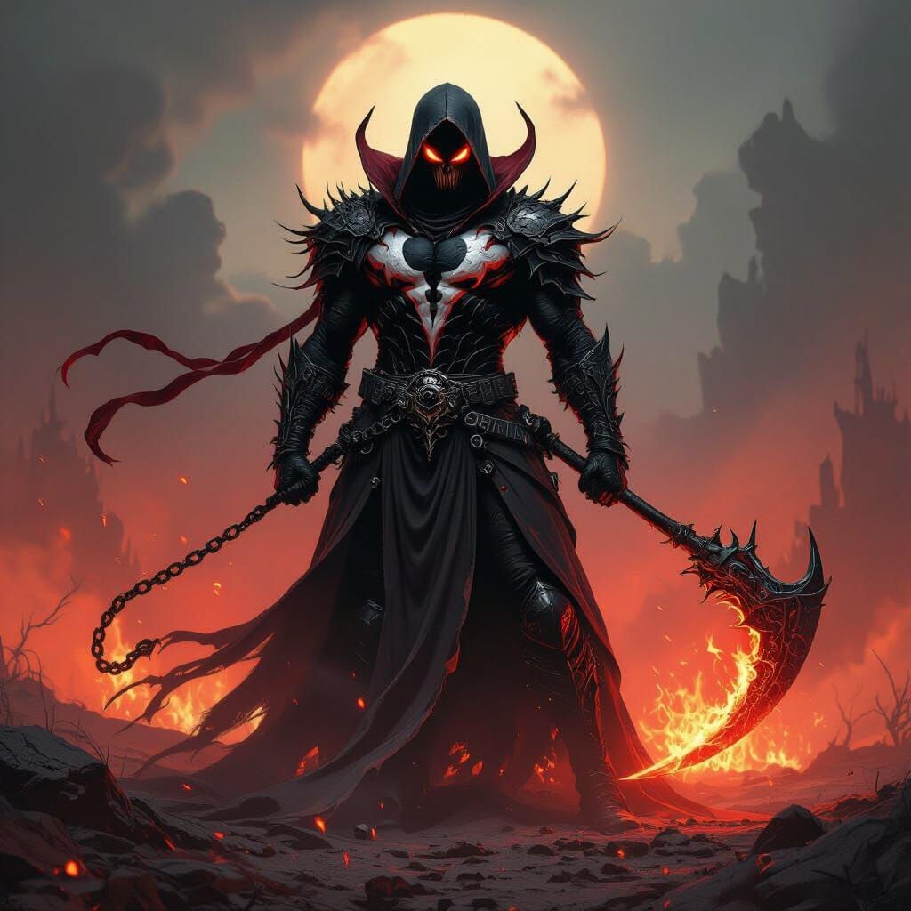 Hellish Warrior Fusion in Gothic Apocalyptic Landscape