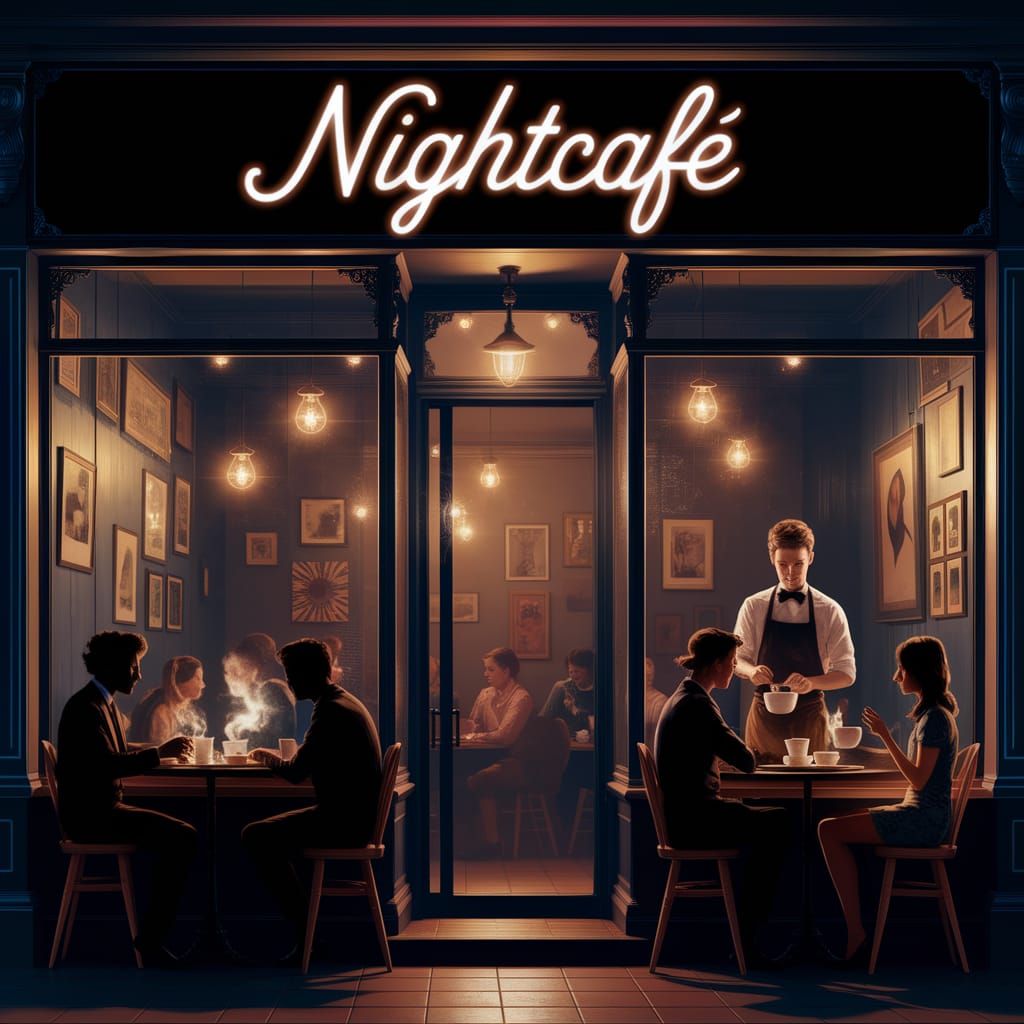 Cozy Night Café with Soft Amber Lighting