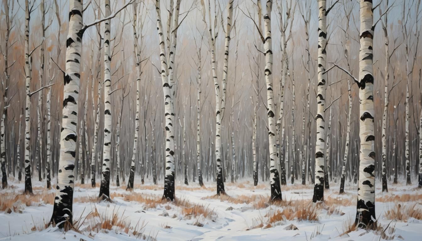 Winter Birch Forest in Impressionist Style