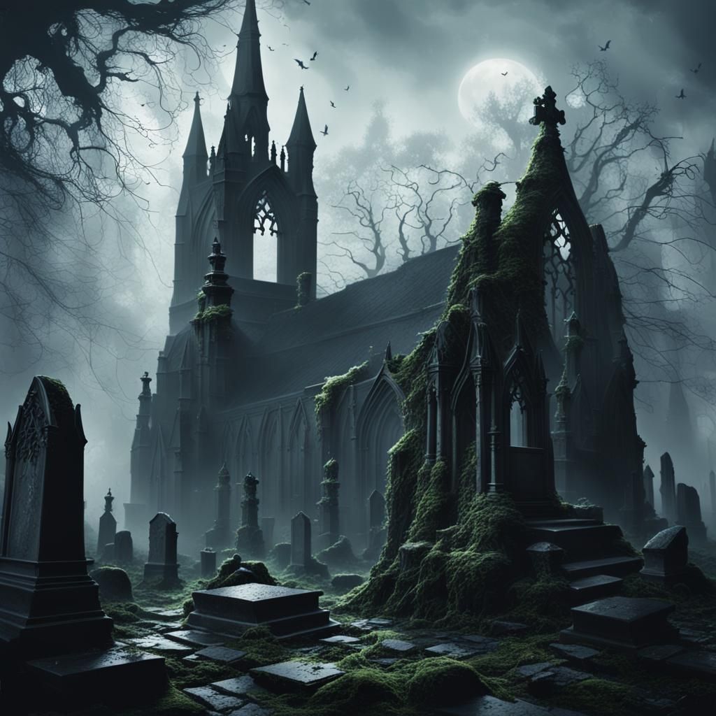 Eerie Gothic Graveyard in Eldritch Fog