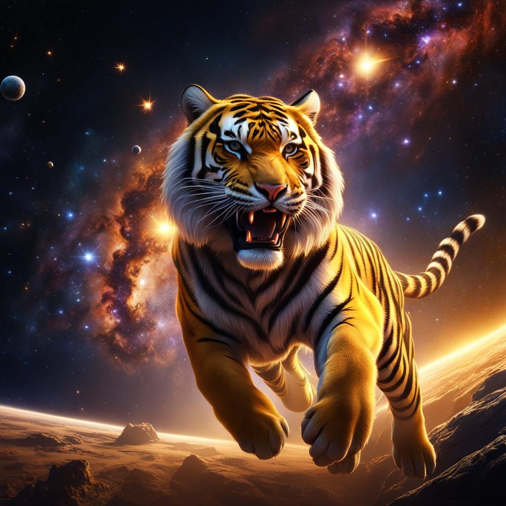 Tiger's Galactic Leap: Fantastical Concept Art