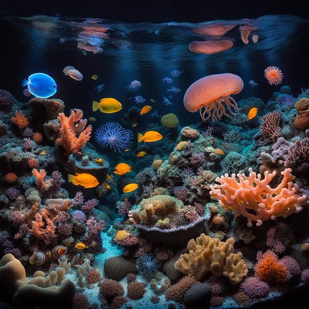 Bioluminescent Reef at Night: A Fluorescent Spectacle