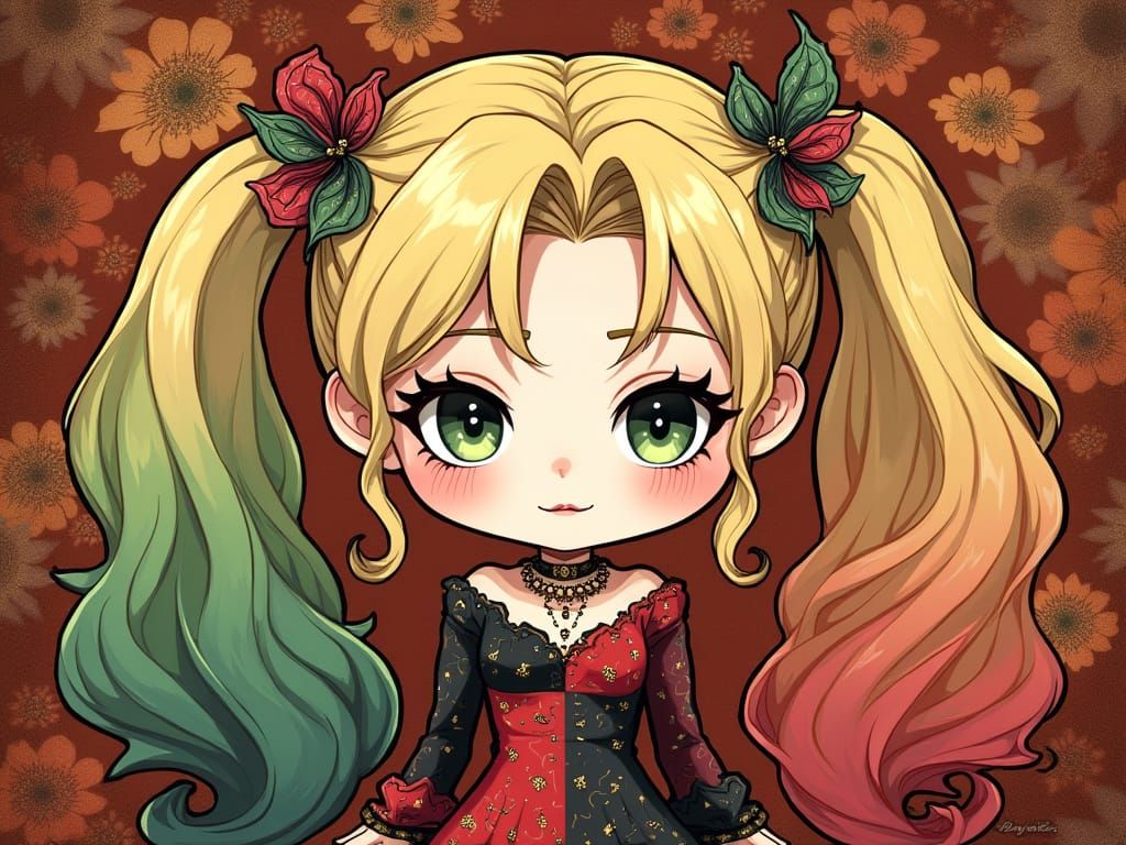Chibi Harley Quinn and Poison Ivy in Klimt Style