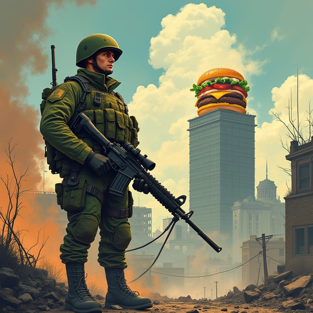 Ukrainian Soldier Stands Strong Against War-Torn Cityscape i...