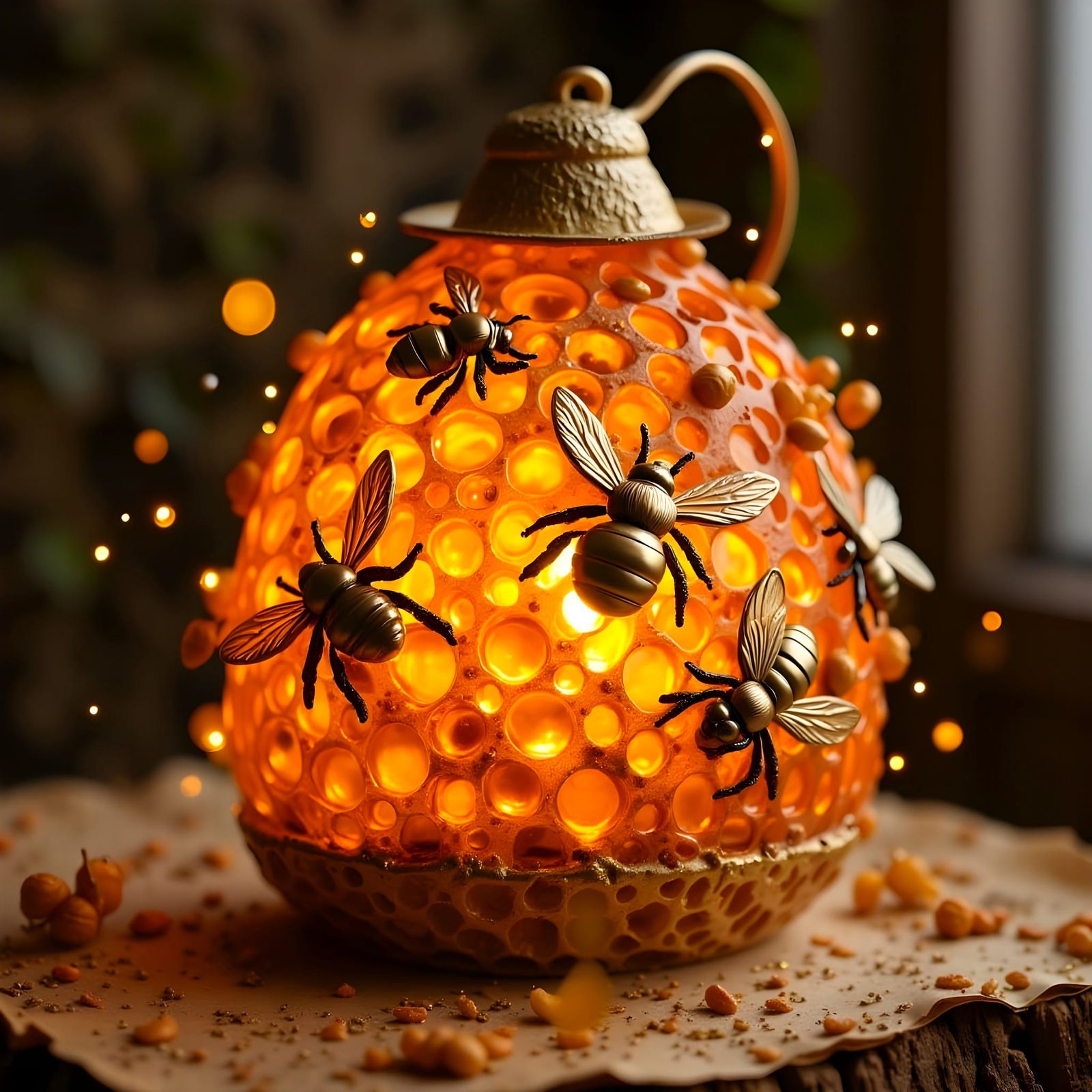 Honeycomb Bee Lamp with Dripping Honey