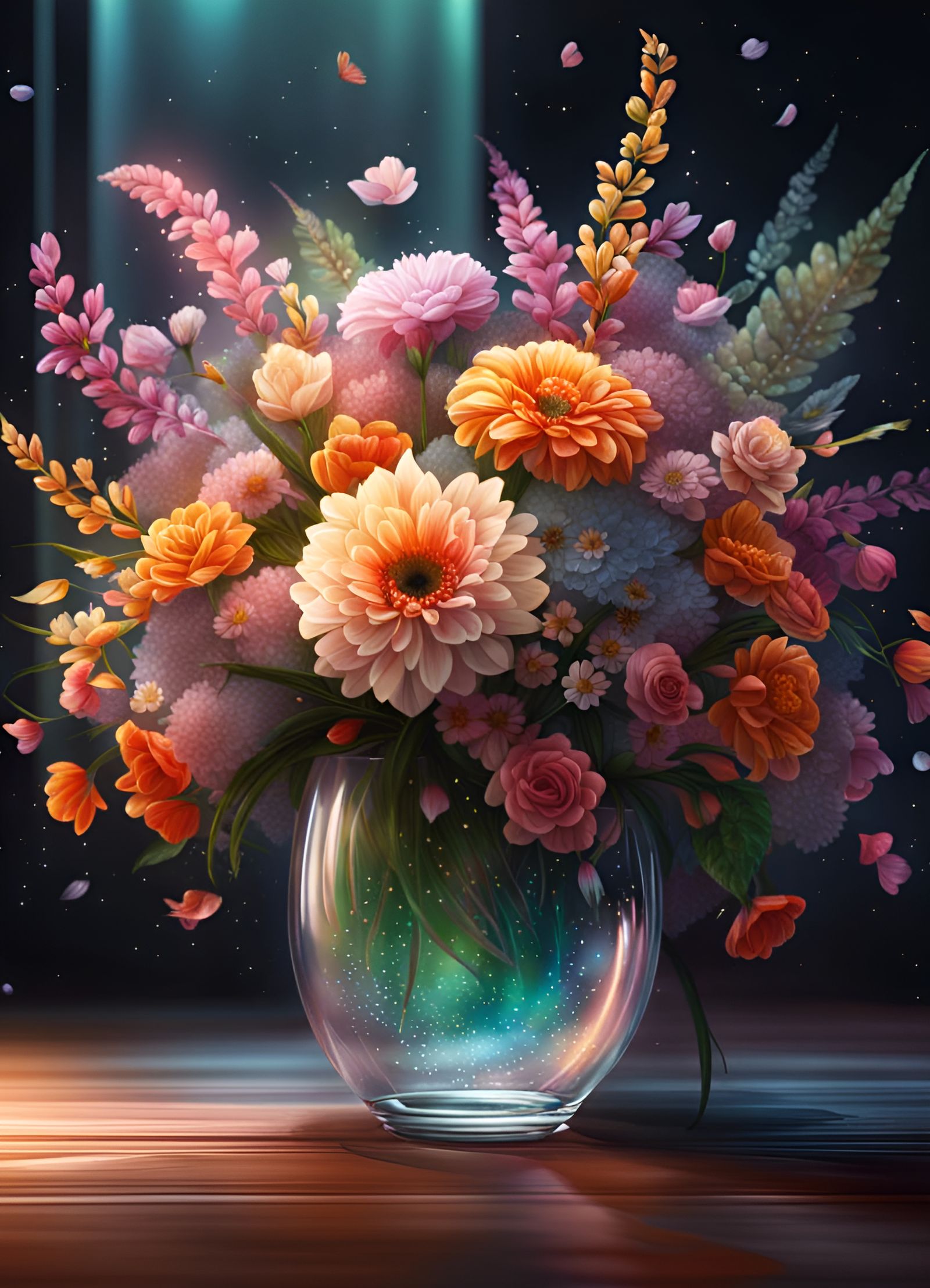 Photorealistic Flower Bouquet with Magical Particles