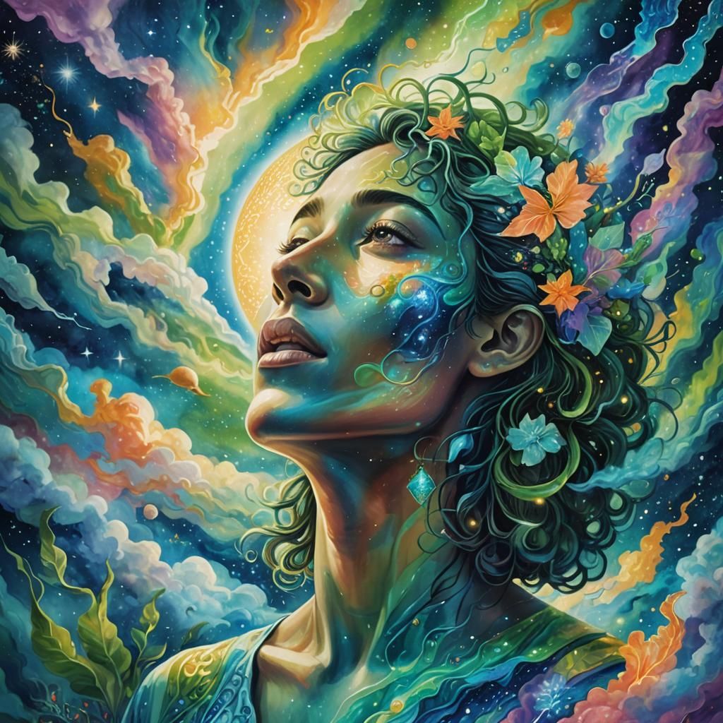 Surreal Dreamscape: Astral Portrait in Magical Realism