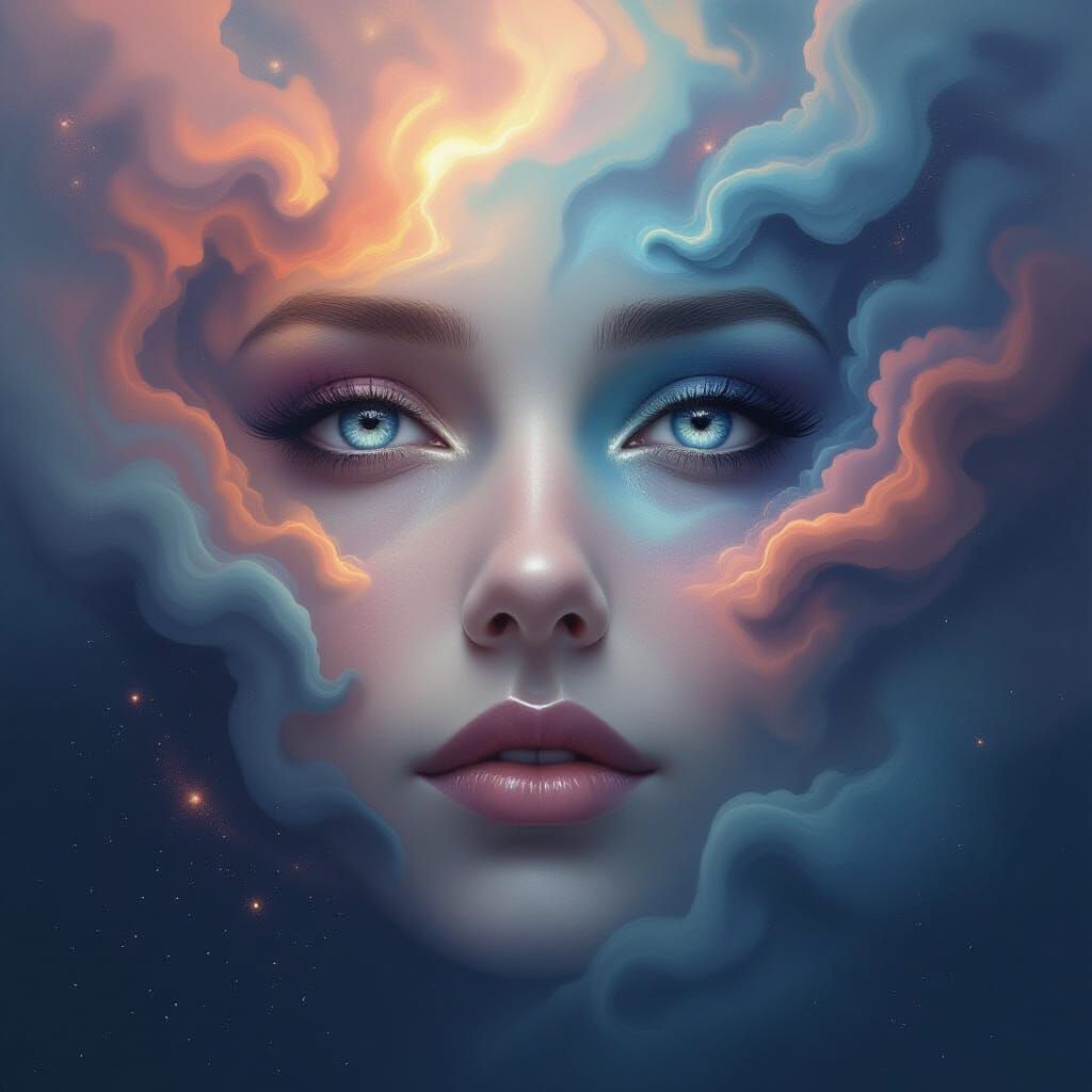 Cosmic Face Nebula Portrait in Ethereal Tones