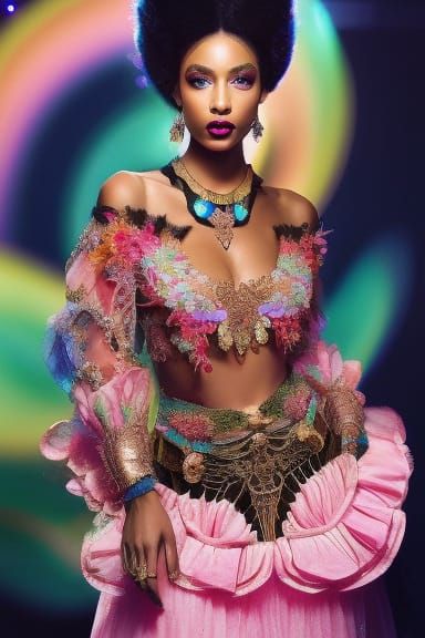 Afrocentric Elven Princess in Gothic Avant-Garde Gown