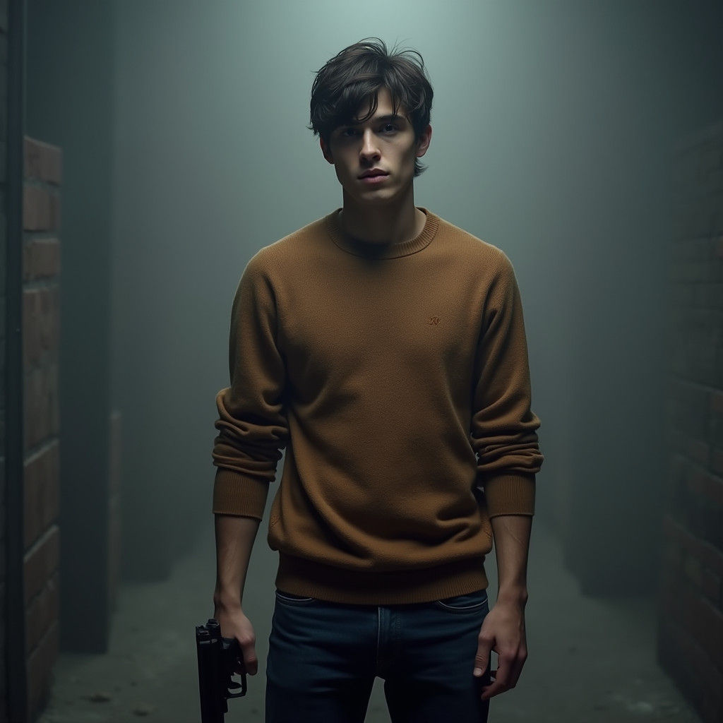 Man with Gun in Cinematic Gritty Realism Style