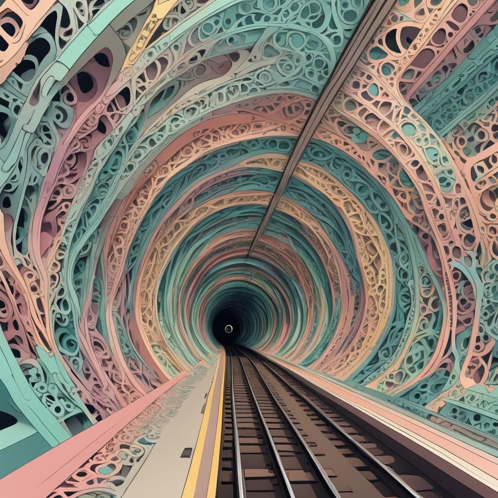 Train in Tunnel with Pastel Colors