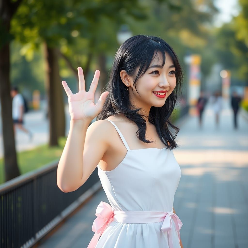 Japanese Girl in City Park Fashion Photoshoot