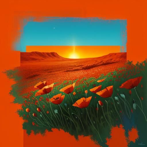 Poppies Swaying on Mars in Abstract Impressionism
