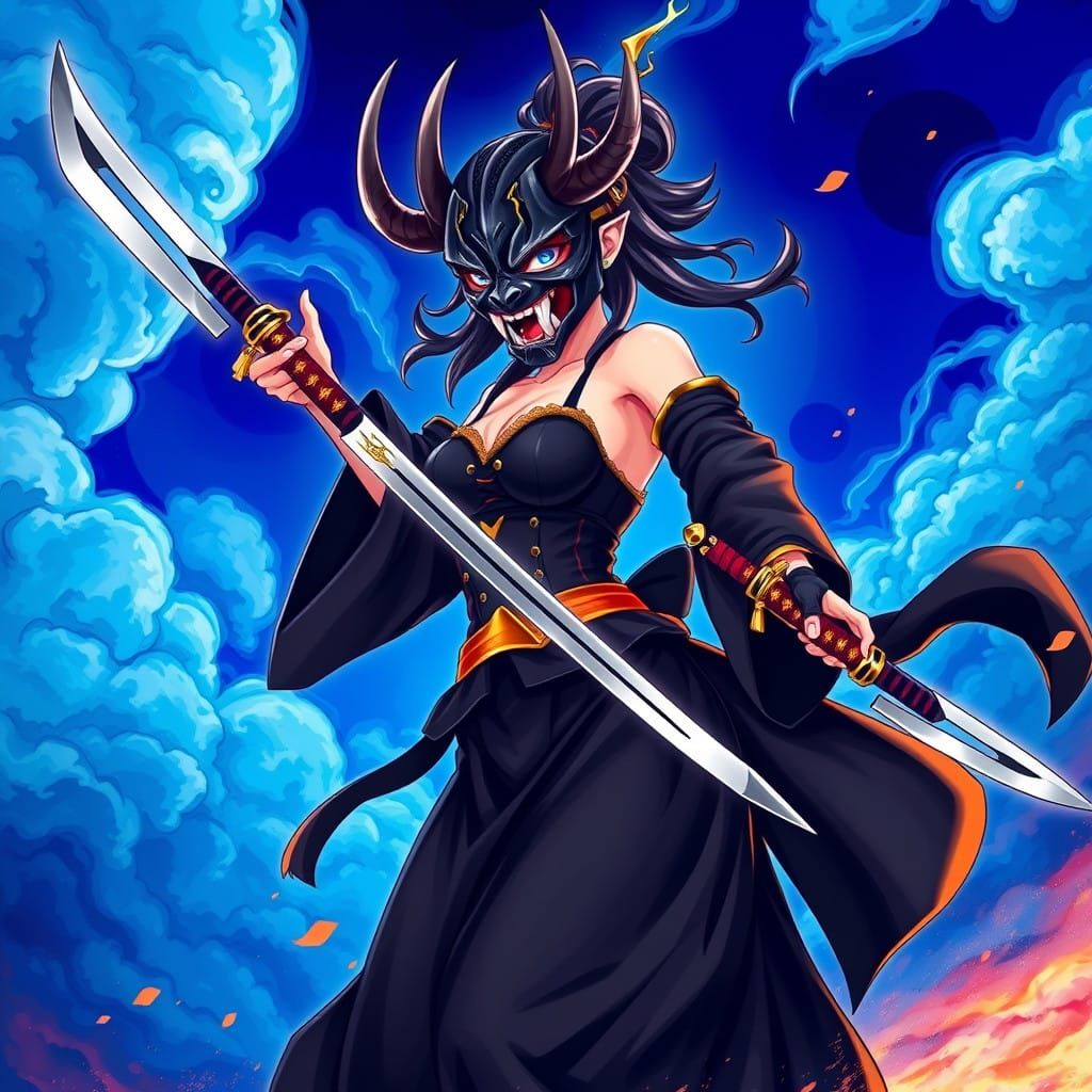 Manga-Inspired Anime Warrior in Oni Mask