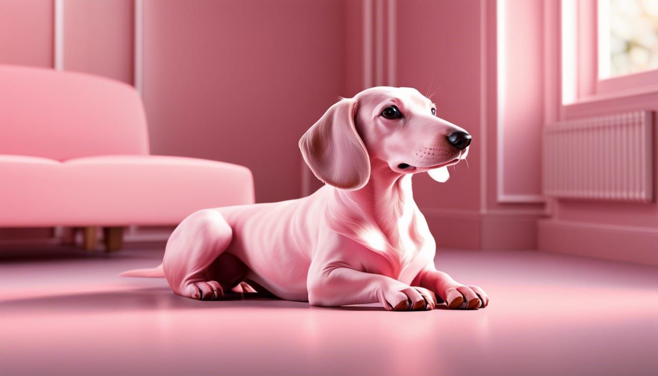 Dappled Pink Dachshund in Detailed Matte Painting