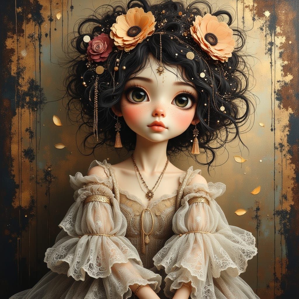 Bohemian Ballerina Portrait in Oil Painting Style