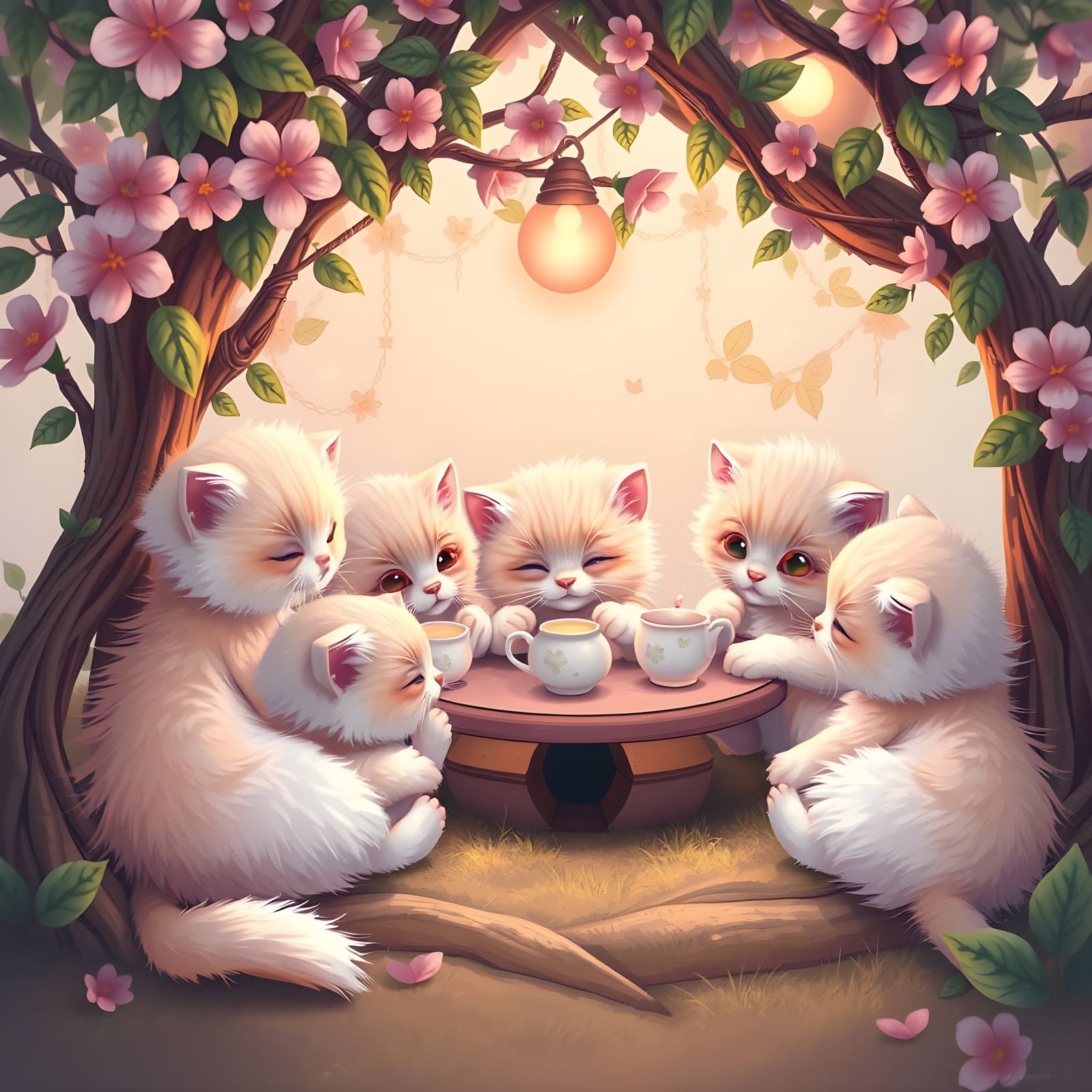 Pastel Kittens' Whimsical Treehouse Tea Party
