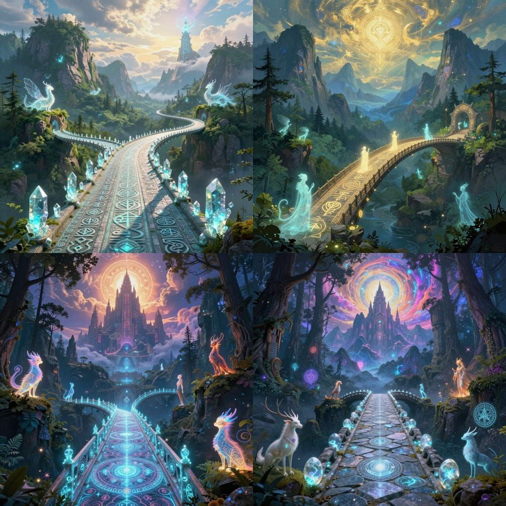 Magical Bridge Between Worlds: Forest, Sky Realm & Ancient B...