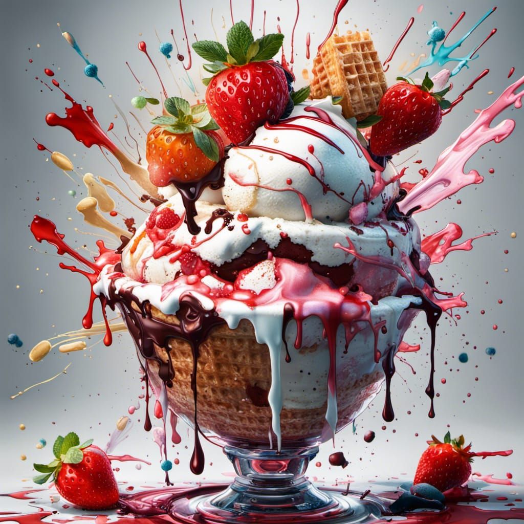 Ink Splash Ice Cream Sundae in Splash Art Style