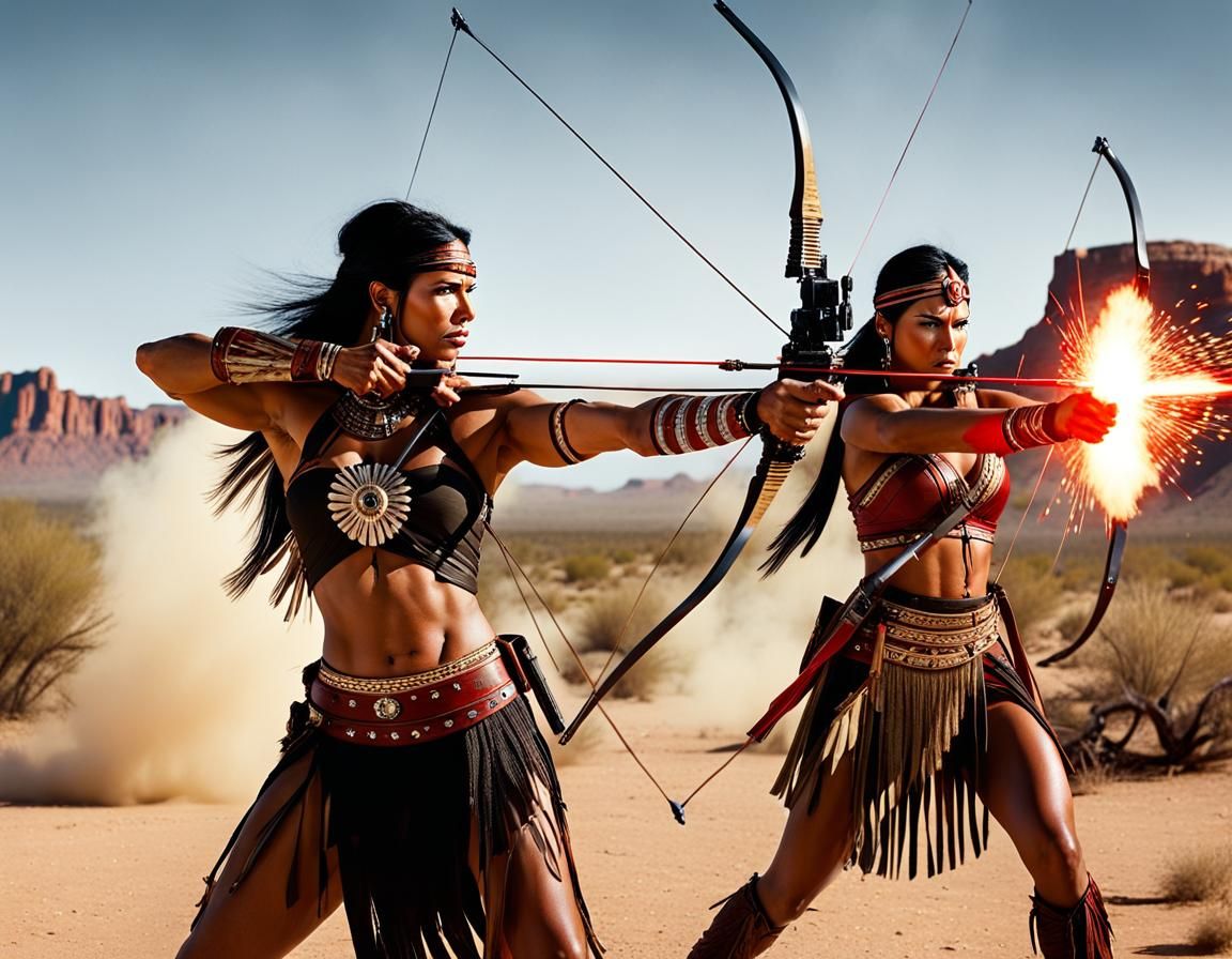 Futuristic Native American Warriors in Desert Landscape