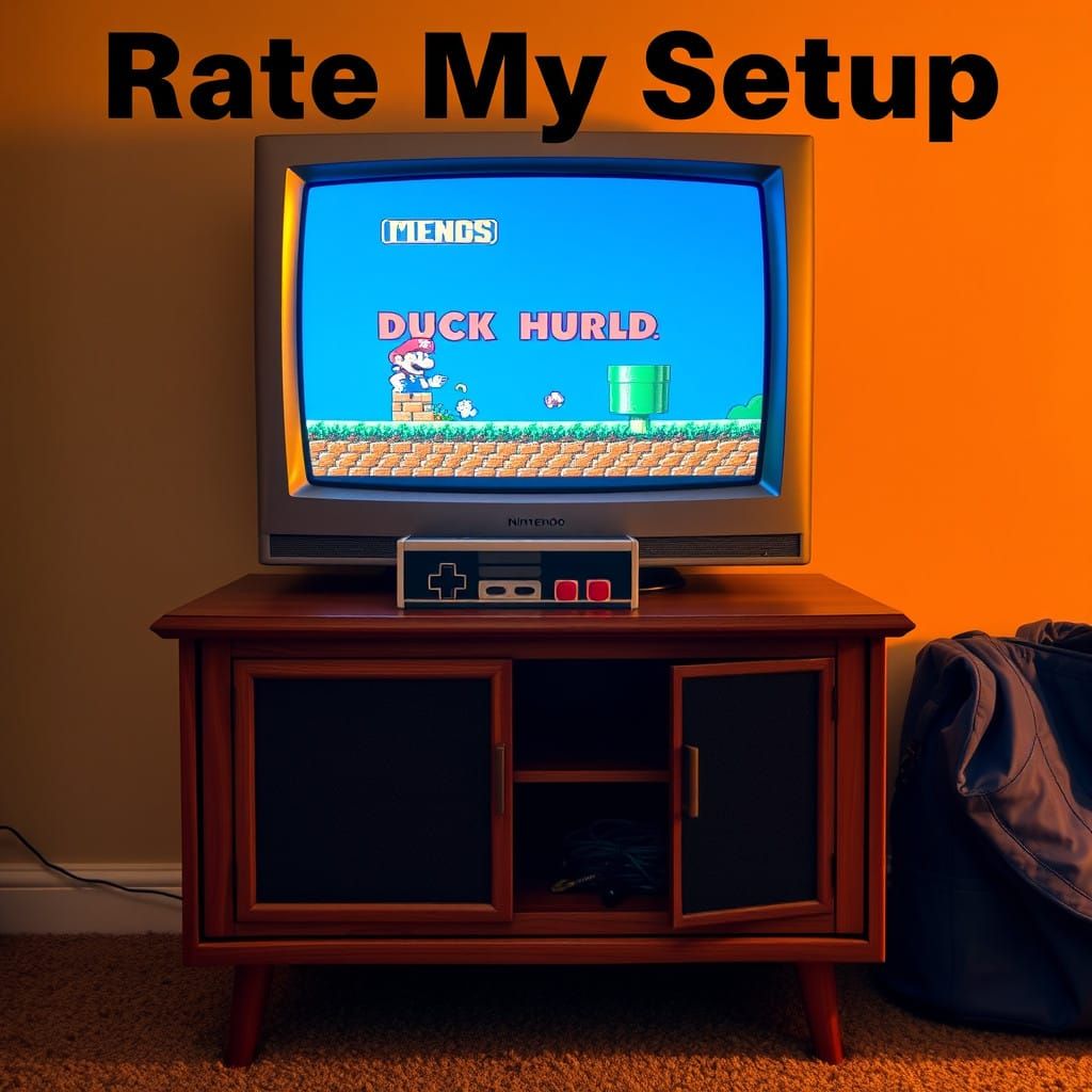 Nostalgic 1980s Retro Gaming Setup with Classic NES Console