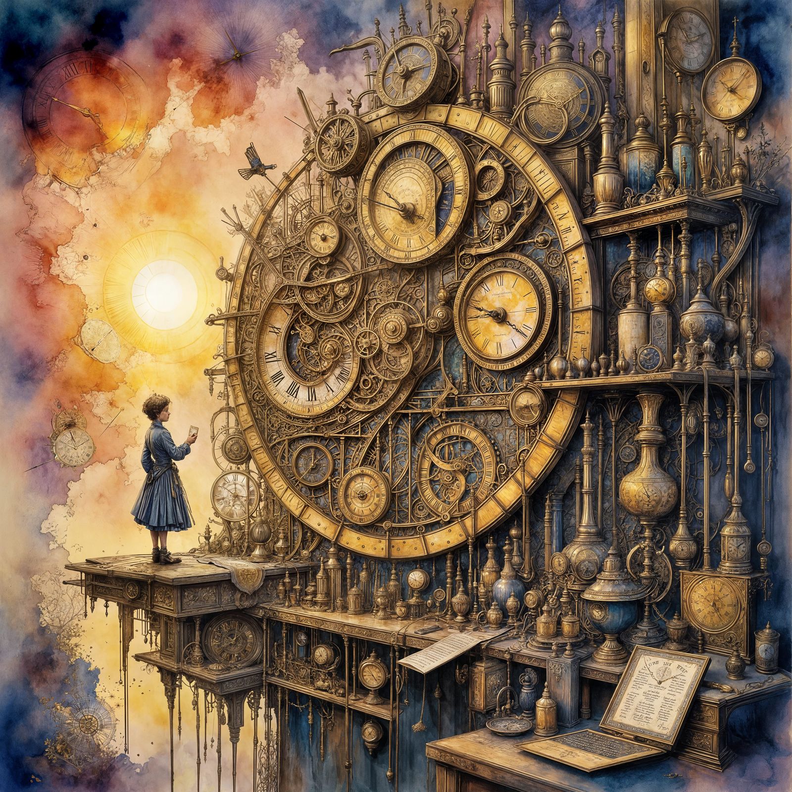 Fantastical Clockwork Mechanisms in Golden Hour Light