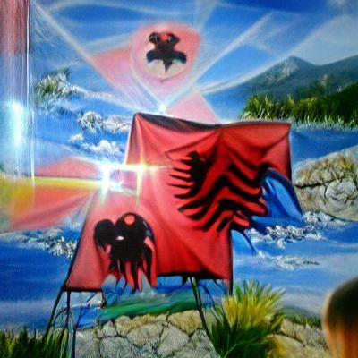 Albanian Flag with Two-Headed Eagle