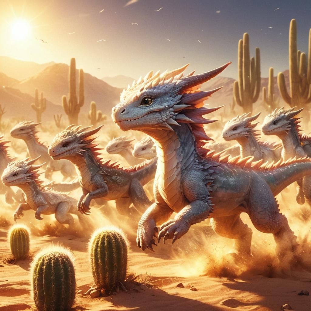 Mythical Desert Drakes in Anime Style