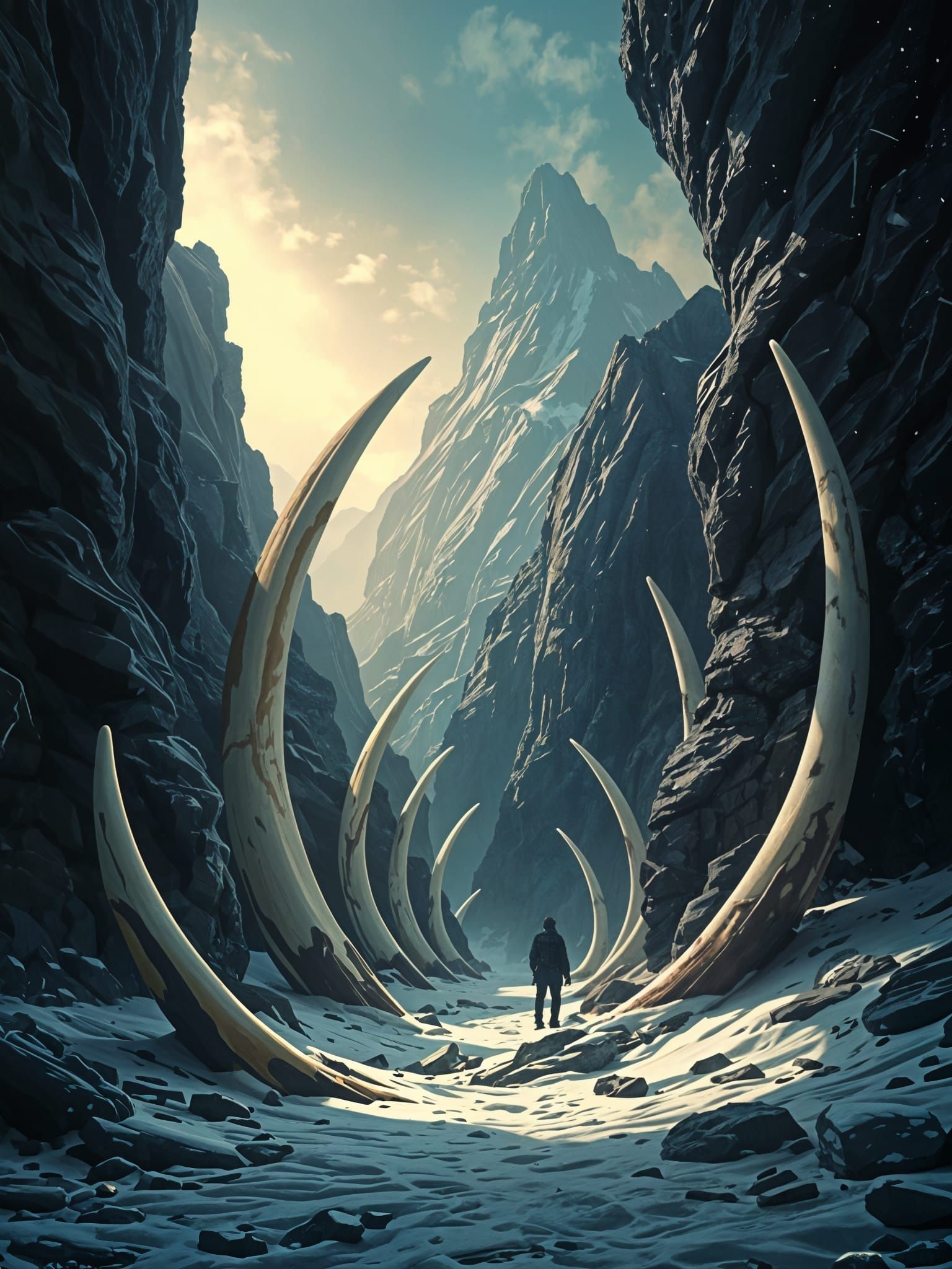 Gigantic Ancient Skeleton Unleashed in a Snowy Wilderness