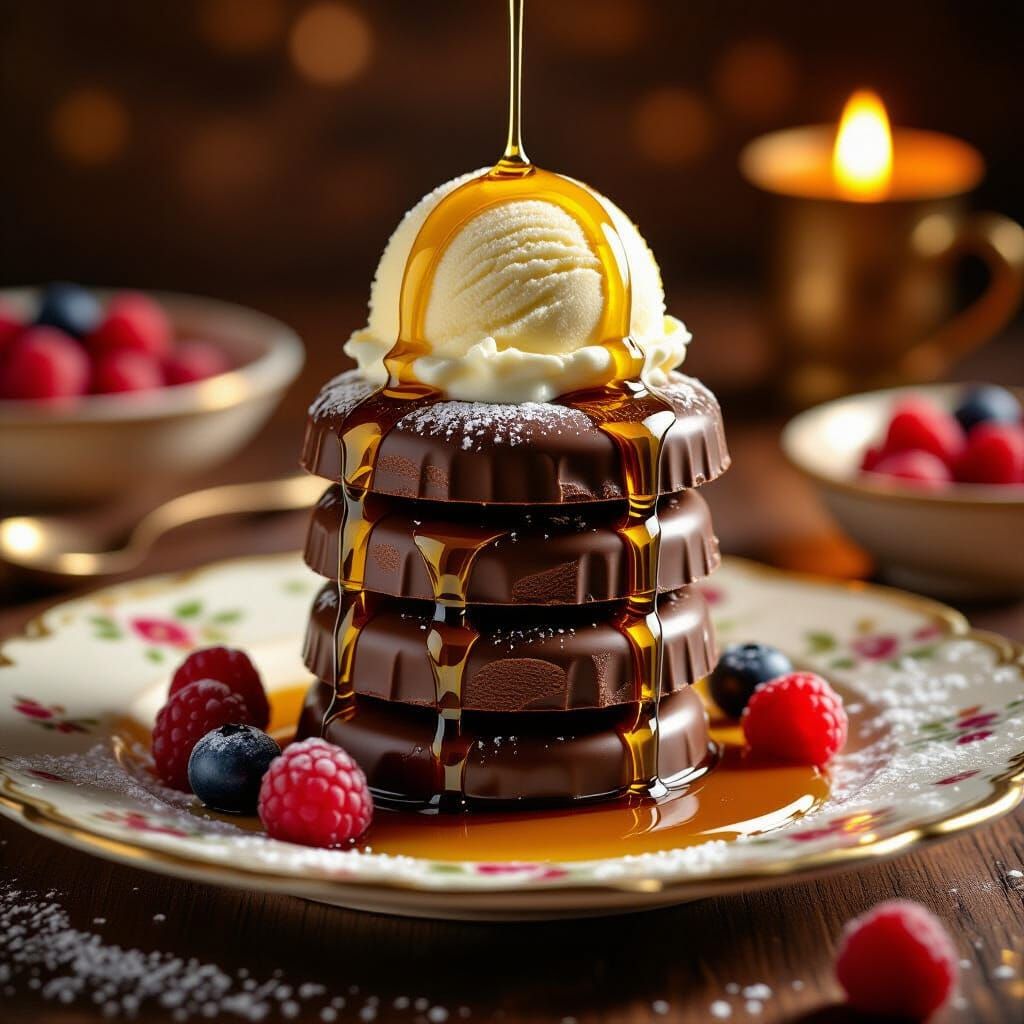 Chocolates Drenched in Syrup with Ice Cream