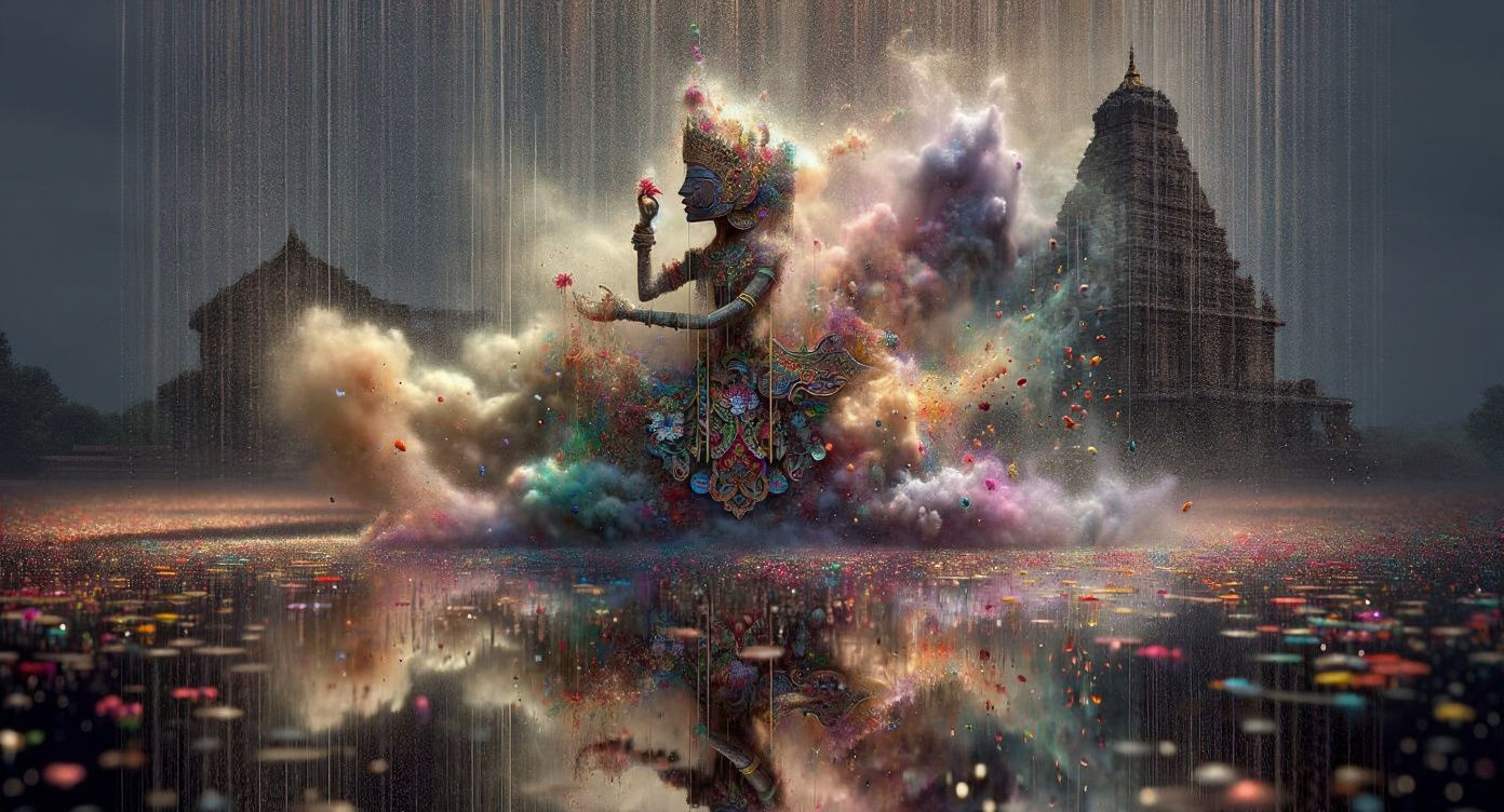 Indonesian Puppet Dissolving in Surreal Dustwind Vision