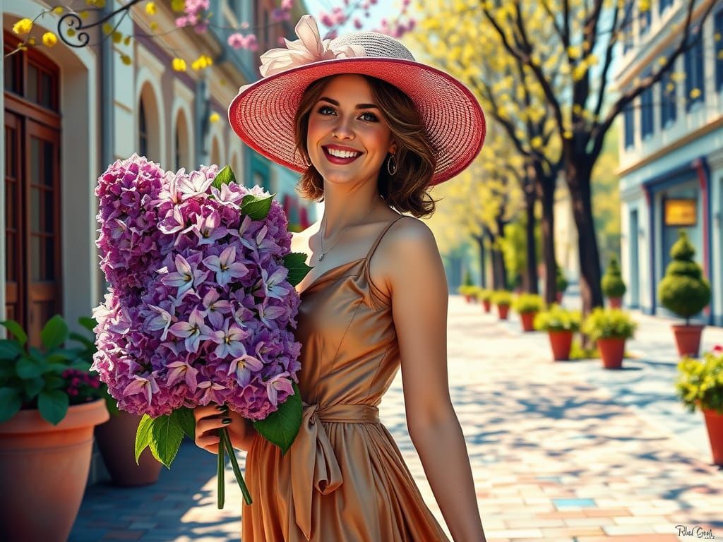 Woman with Lilacs: Art Nouveau Digital Painting