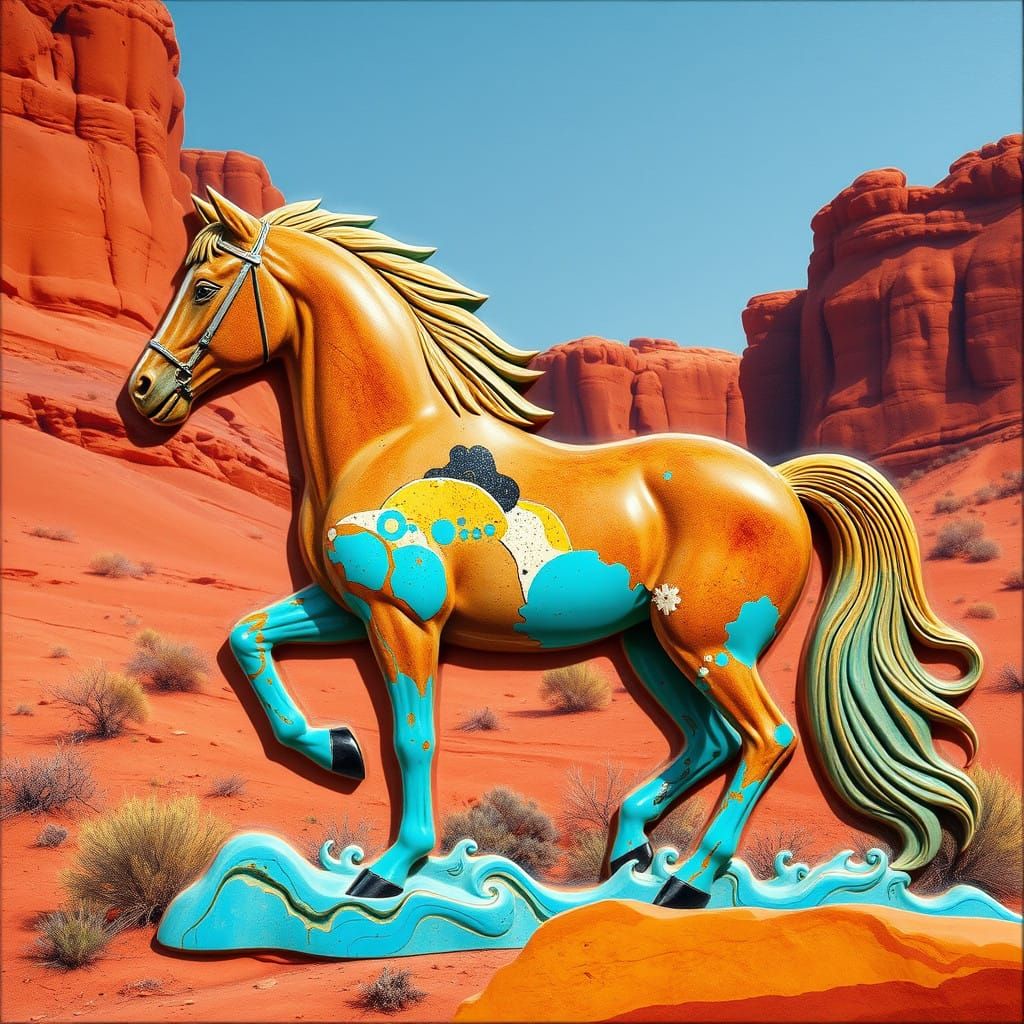 Turquoise Horse in Southwestern Landscape