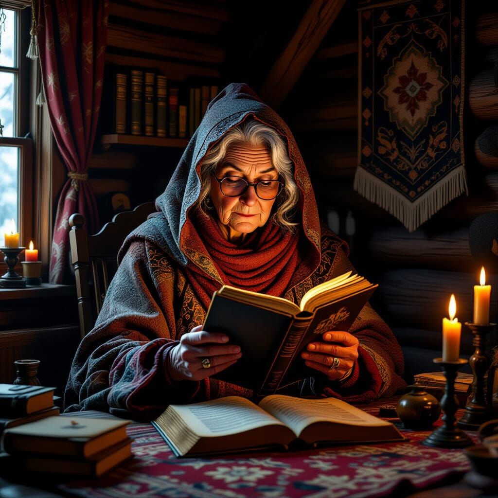 Mystical Witch Reading in Cozy Cabin
