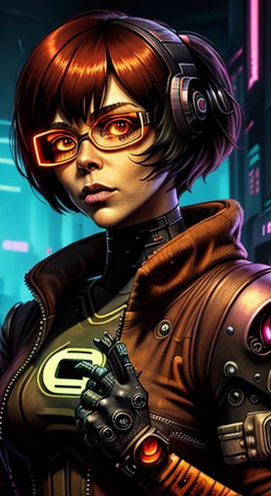 Cyberpunk Velma Dinkley Cyborg Portrait in Giger-Inspired Po...