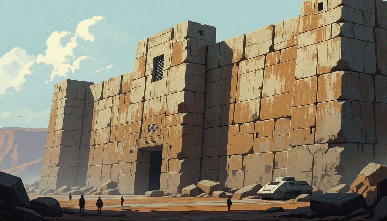 Monumental Stone Wall in Futuristic Style