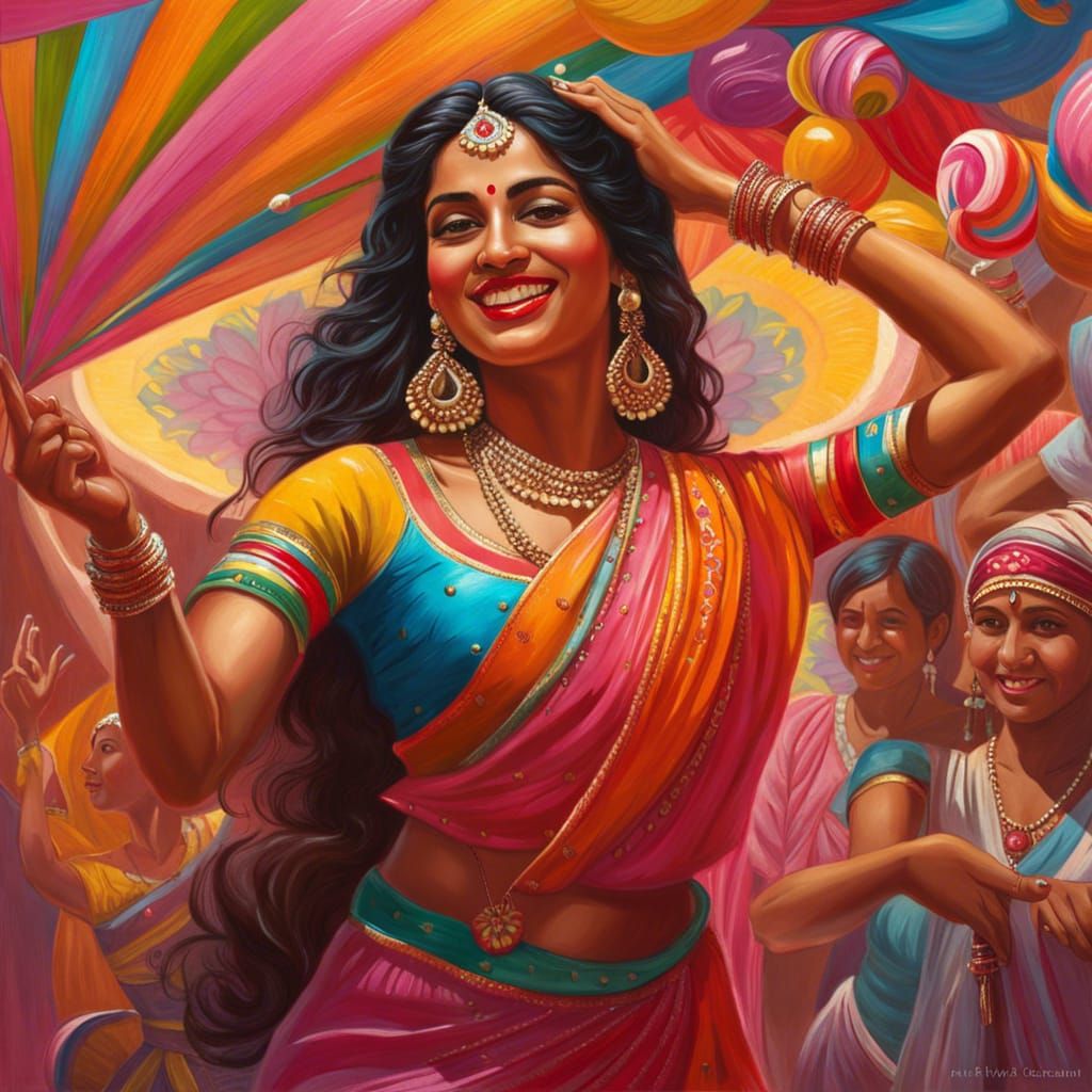Indian Woman Dancing in Candy Art Style