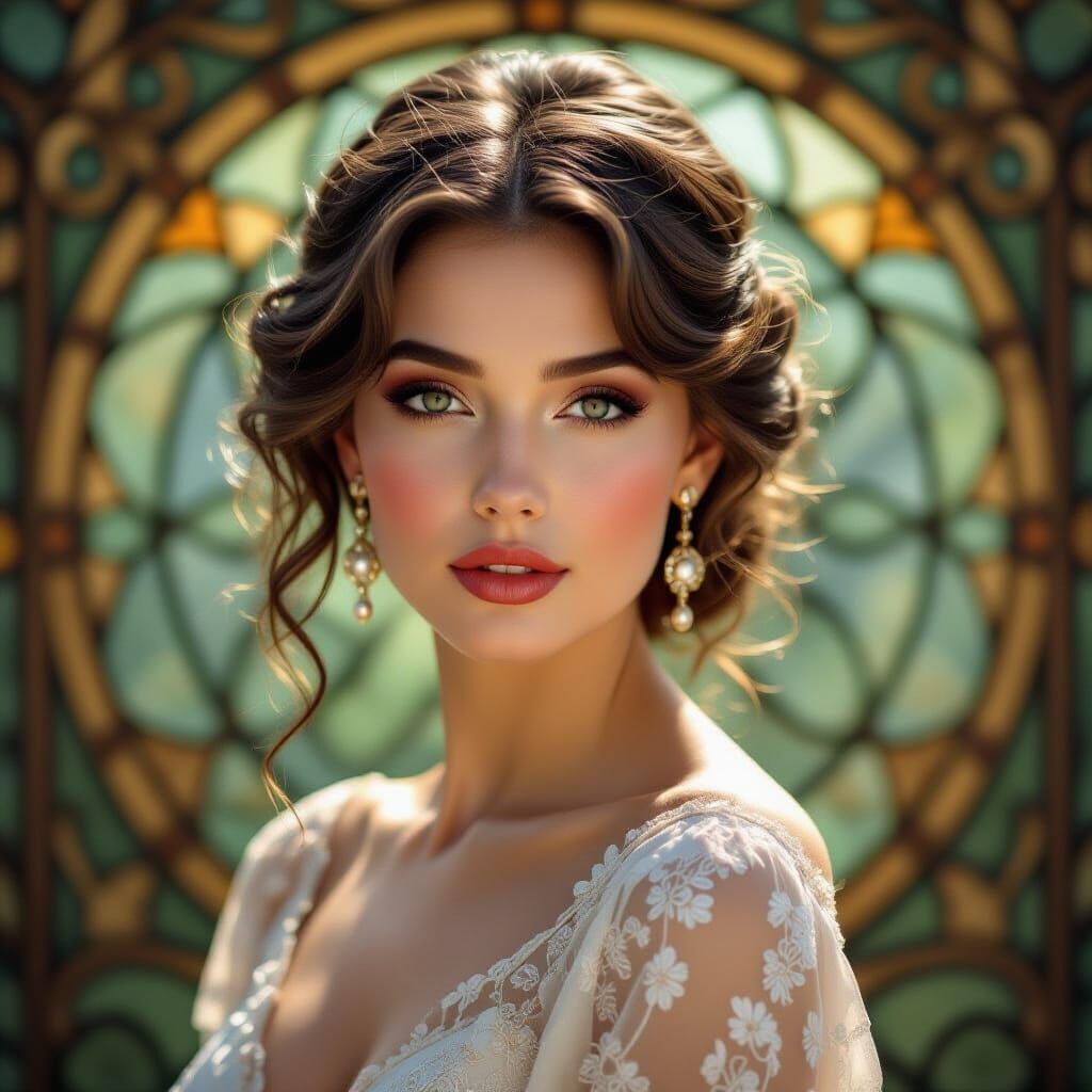 This exquisite portrait captures an elegant woman with a rou...