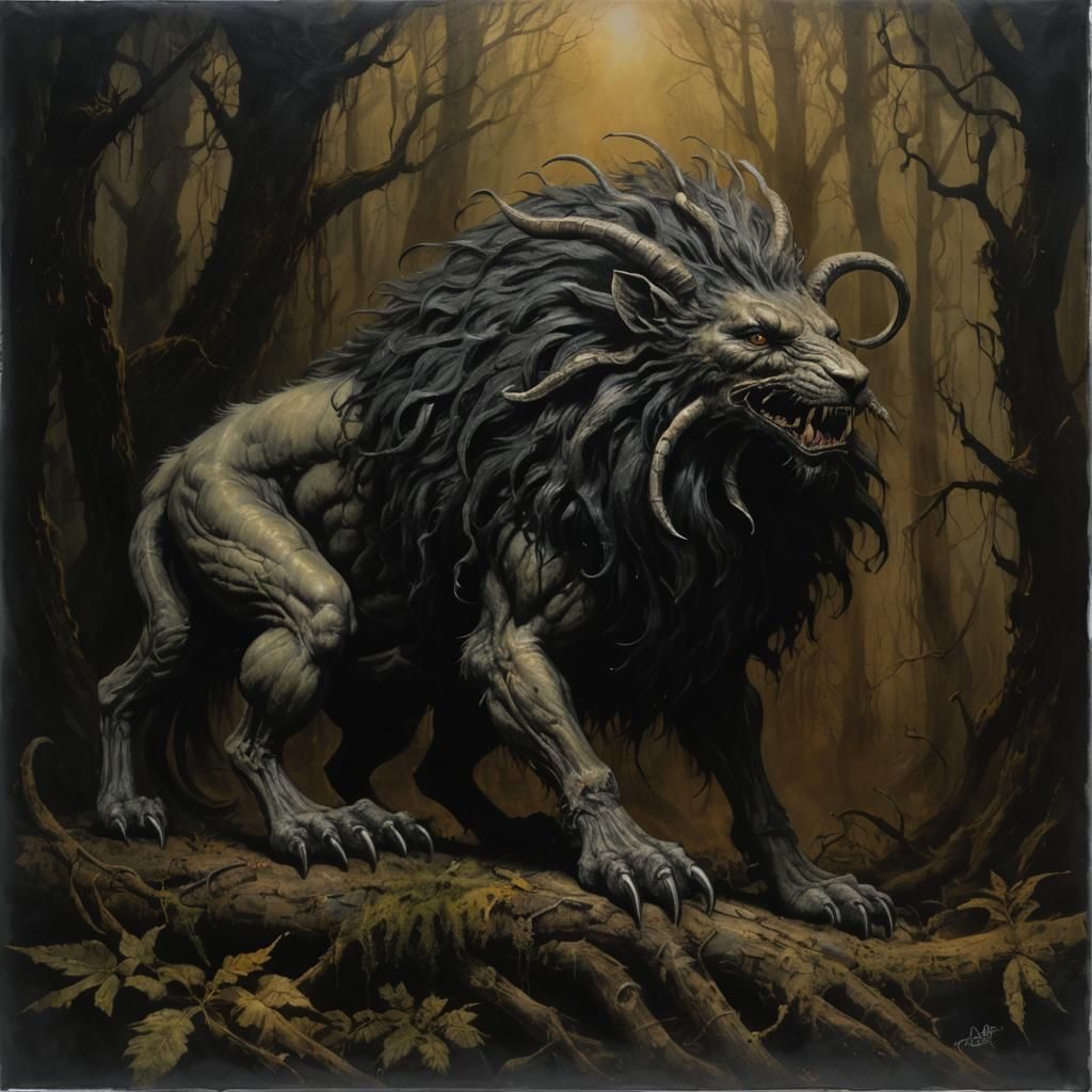 Multi-Headed Chimera in Dark Fantasy Style
