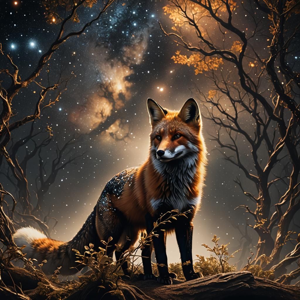 Epic Fox Silhouette Space Double Exposure in Glitter